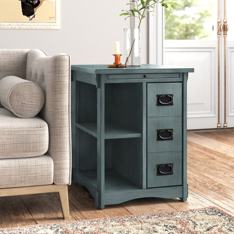 Aaliyah Solid Wood Farmhouse One Shelf One Door End Table Kelly Clarkson Home Color Teal